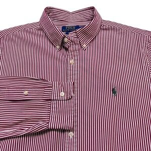 Polo by Ralph Lauren Burgundy and White Striped Button-Down Shirt